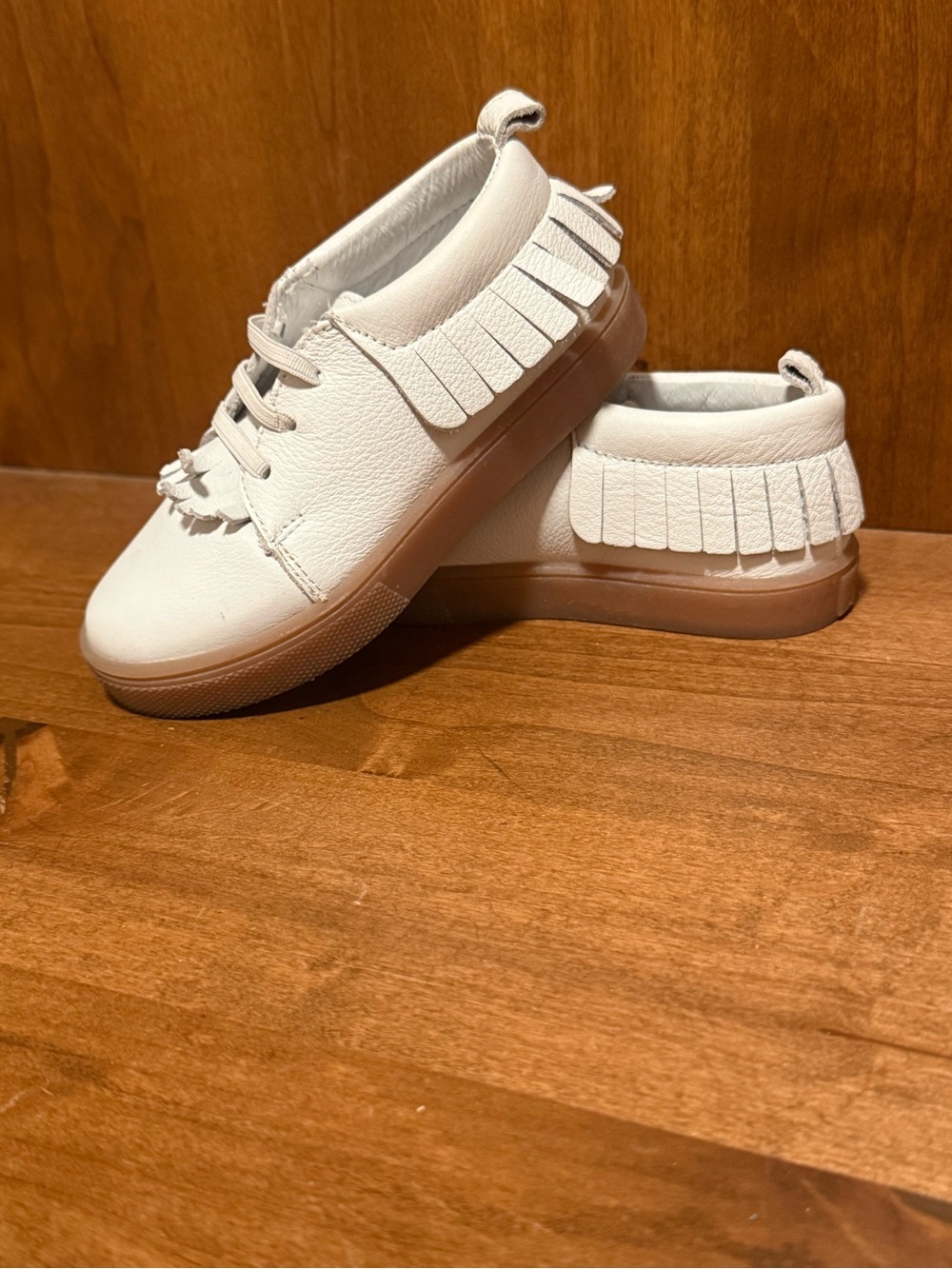 Freshly Picked White Fringe Lace-Up Sneakers with Tan Sole